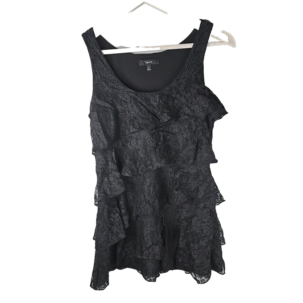 Express Women's Black Lace Y2K Tiered Tank top Size Small